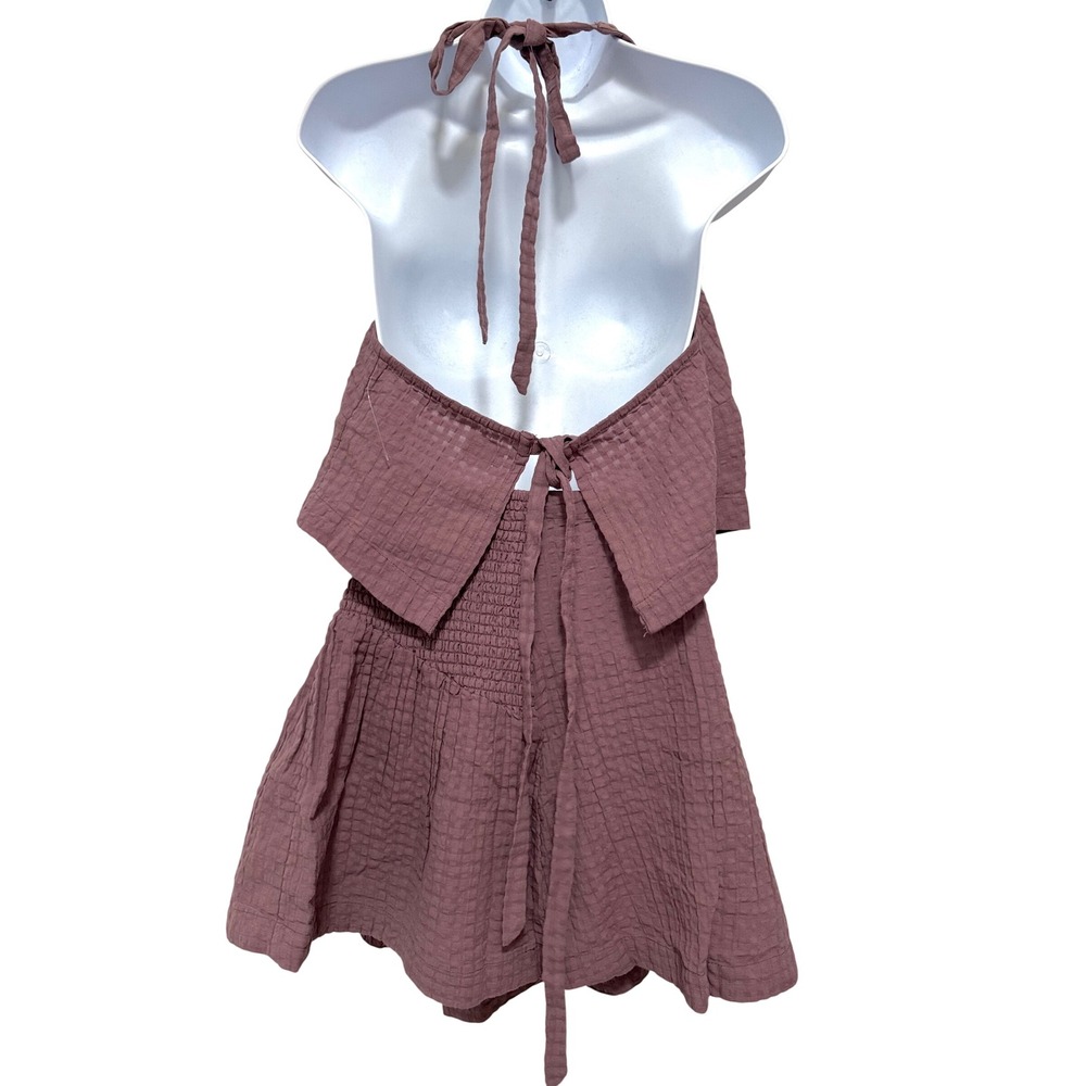FREE PEOPLE Free-est Drew Pucker Check Skirt Set Mauve beach resort sz XL - Picture 3 of 6